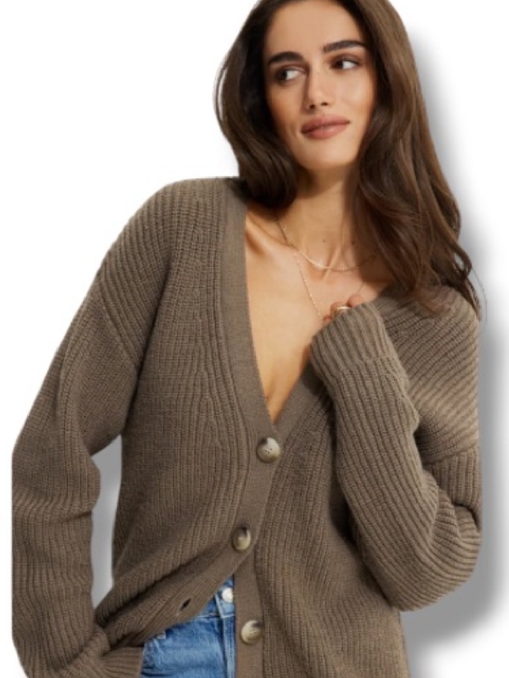 Ten Sixty Sherman Women’s Brown Cropped V-Neck Cardigan Sweater Button Up